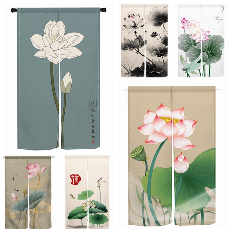 Noren Curtain Doorway - Chinese Lotus Door Curtain Restaurant Japanese