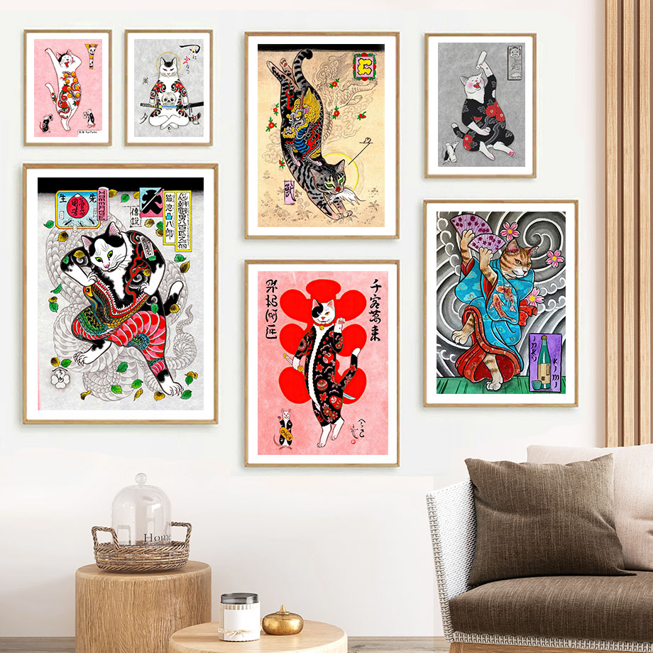 Japanese Samurai Cat Wall Art  - Japanese Lifestyle And Traditions reseña y precio