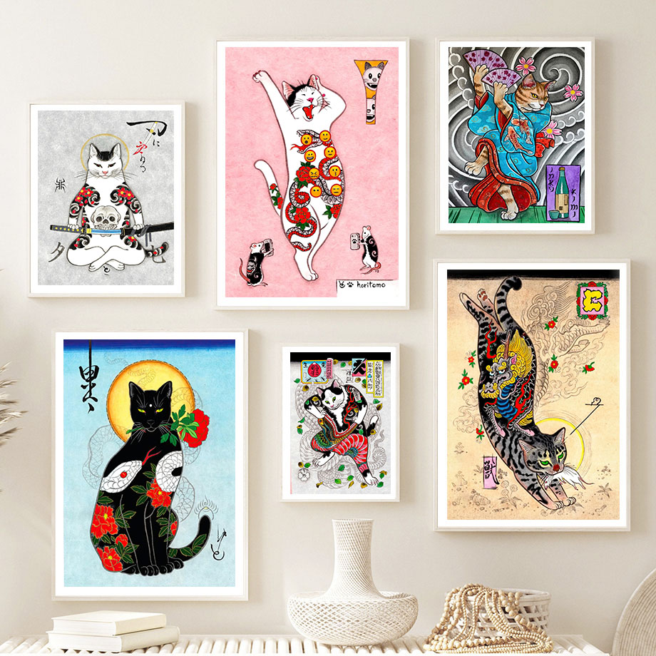 Japanese Samurai Cat Wall Art  - Japanese Lifestyle And Traditions reseña y precio