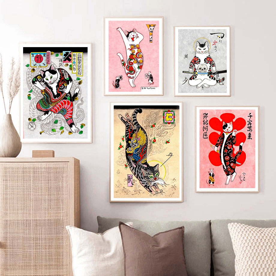 Japanese Samurai Cat Wall Art  - Japanese Lifestyle And Traditions reseña y precio