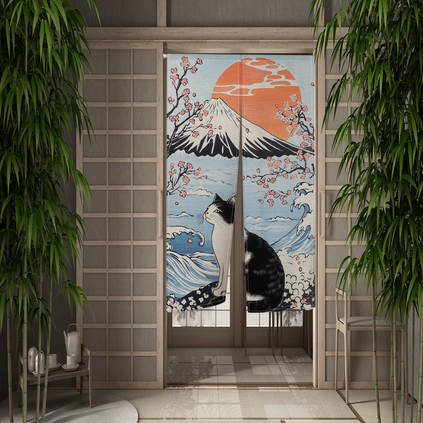 Japanese Ukiyo Noren Door Curt - Noren Curtain Doorway reseña y precio