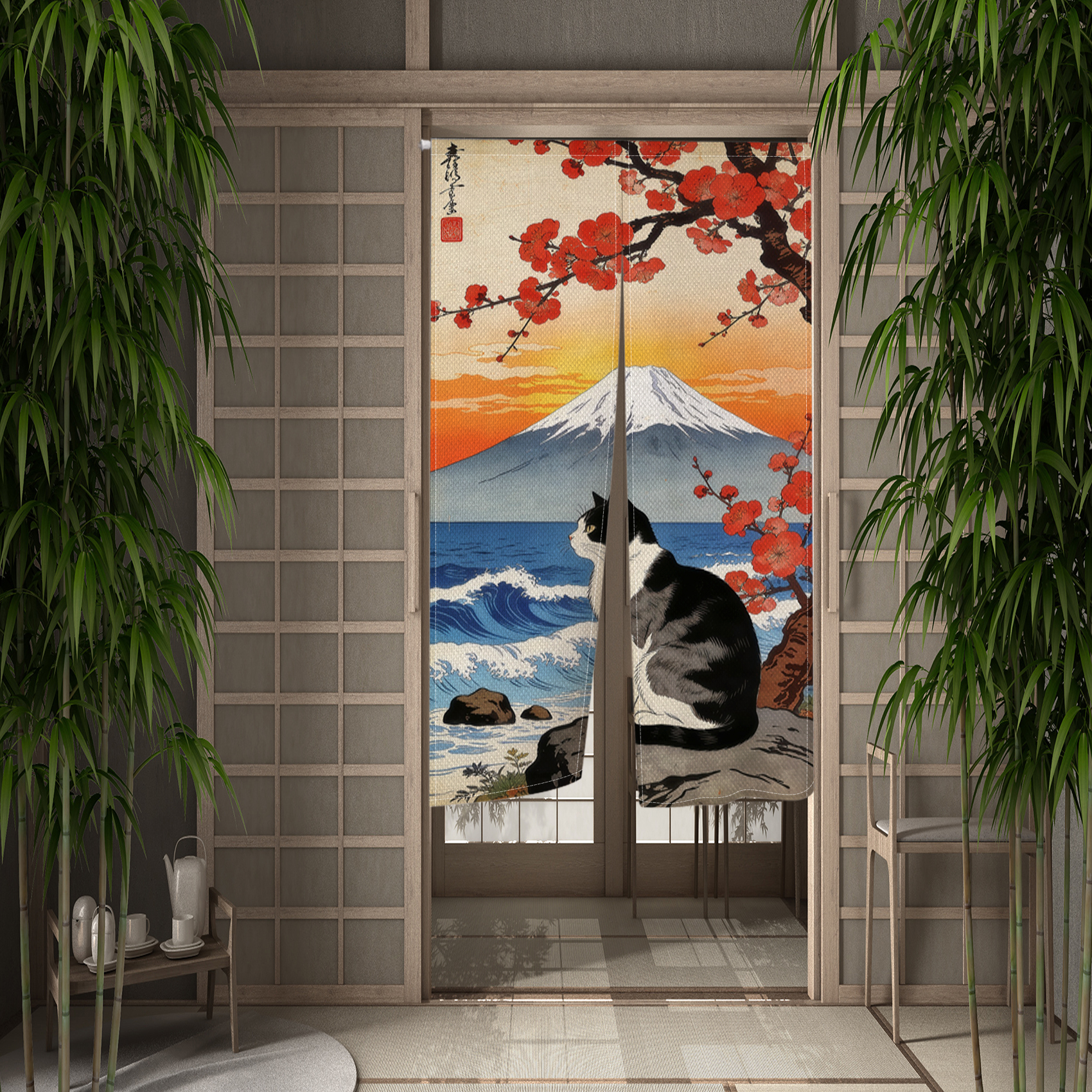 Japanese Ukiyo Noren Door Curt - Noren Curtain Doorway reseña y precio