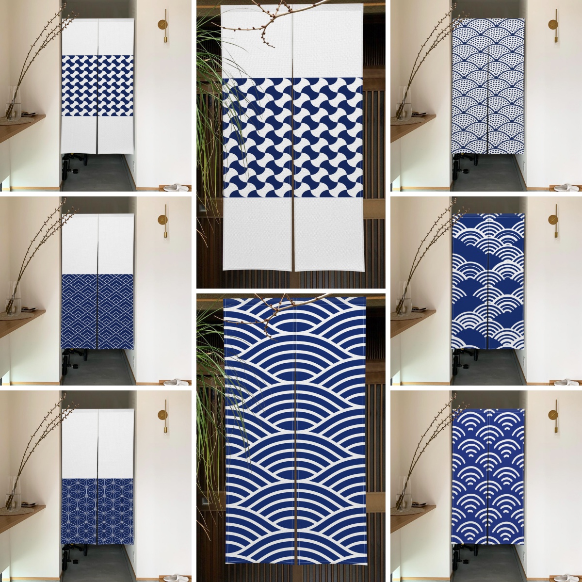 Japanese Linen Noren Blue Whit - Noren Curtain Doorway reseña y precio