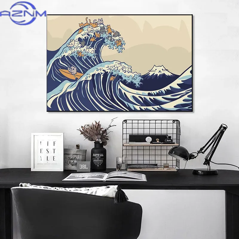 AZNM Canvas Painting Big Wavy  - Japanese Lifestyle And Traditions reseña y precio